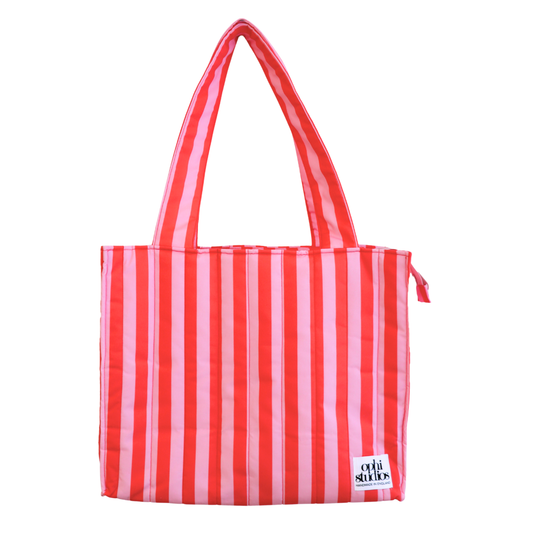 Pink & Red Stripe Boxy Tote Bag