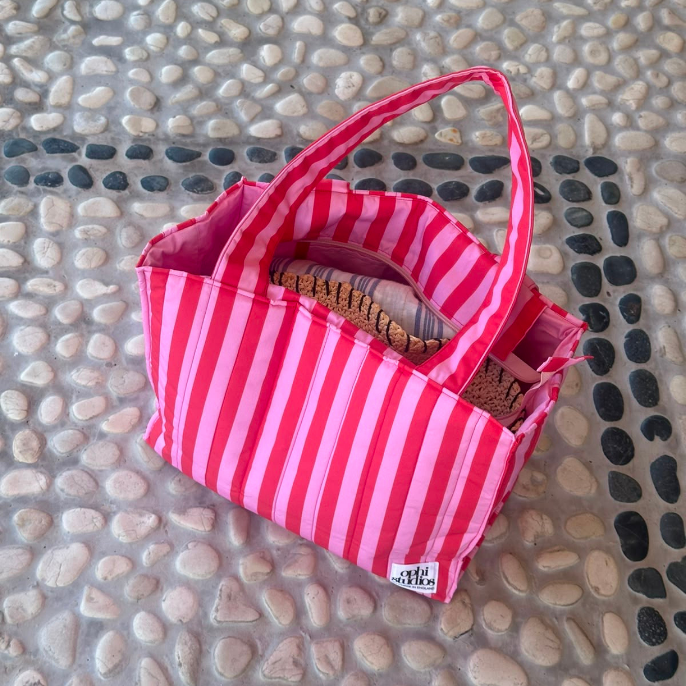 Pink & Red Stripe Boxy Tote Bag
